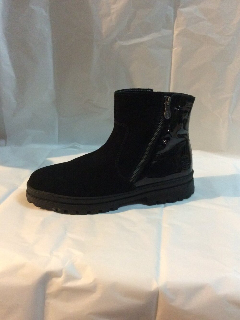 Rieker Black Suede Patent Leather Ice Gripper Winter Ankle Boots Size 41